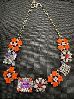 Colorful Floral Statement Necklace - Orange, Purple & Pink Accents